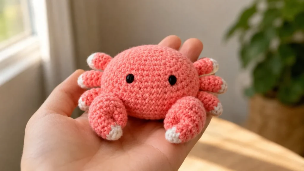 Free amigurumi crochet pattern for a cute no-sew pocket crab